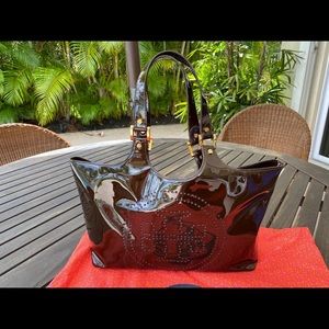 Tory burch brown patent tote